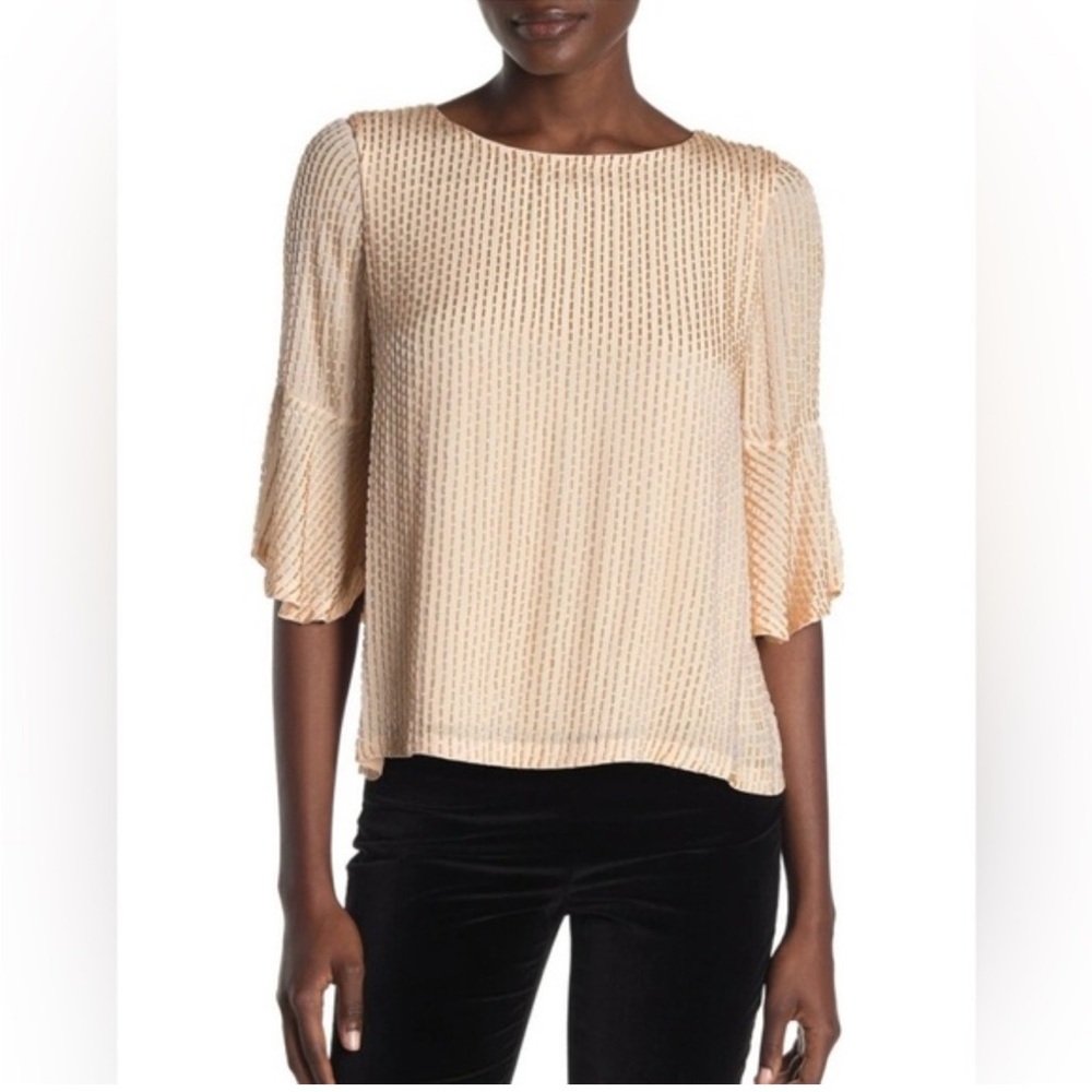 Alice + Olivia Beaded Blouse with Ruffle Sleeves in Cream